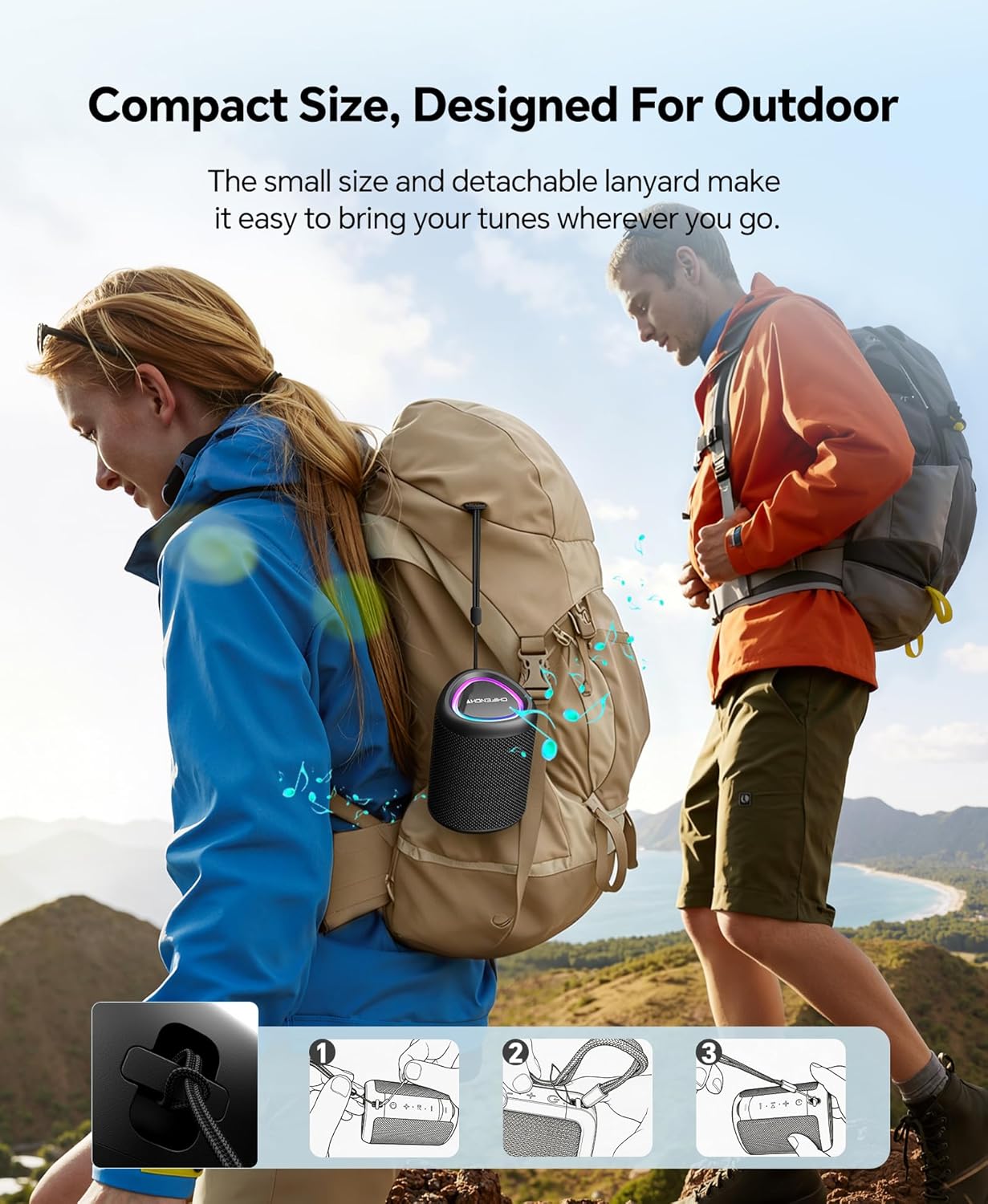 Portable Bluetooth Speaker Beach Essentials: Powerful Crystal Clear Sound/Dynamic Light/IPX5 Waterproof/All Day