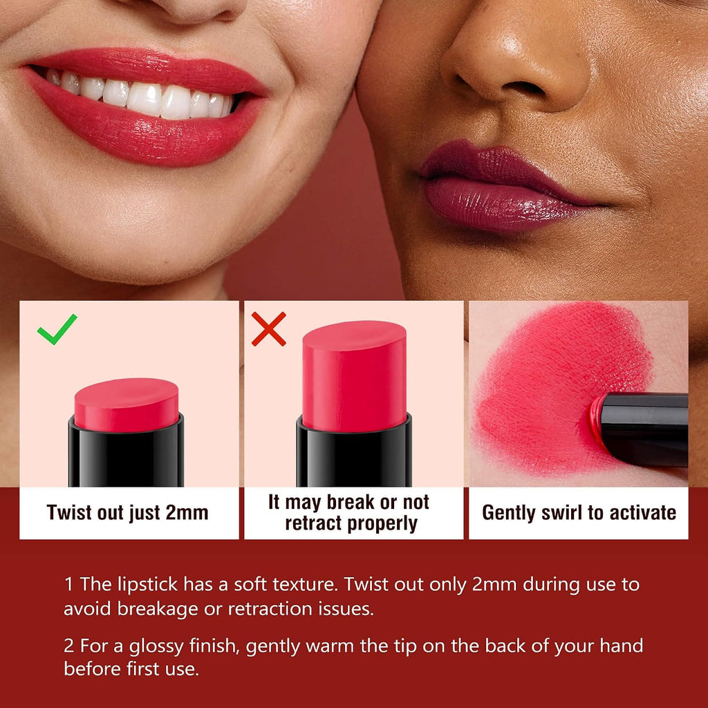 Deep Red Hydrating Lipstick, Glossy Tinted Lip Balm, Cinnamon Rose