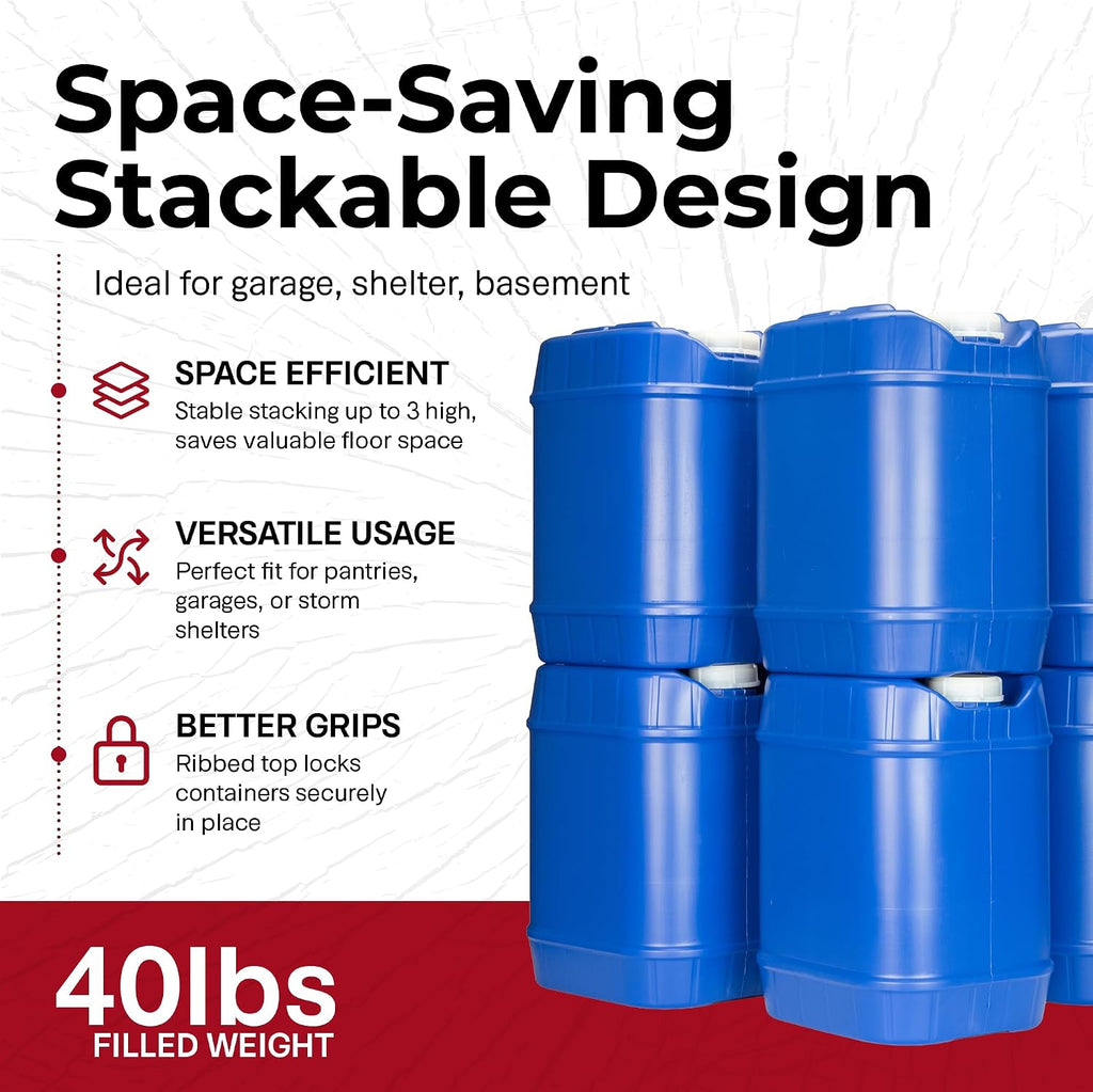 Legacy Food Storage Emergency Water Storage Containers, Long Term 5 Gallon Water Tank - 6 Stackable Food Grade Tanks