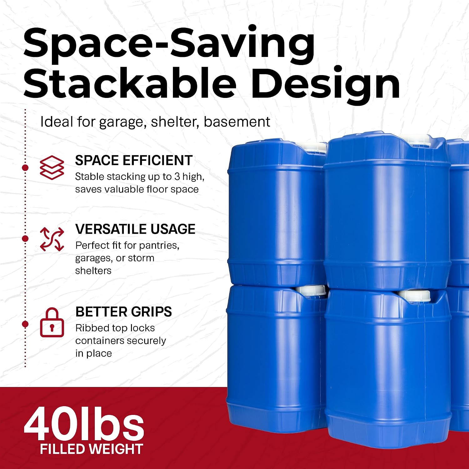 Legacy Food Storage Emergency Water Storage Containers, Long Term 5 Gallon Water Tank - 6 Stackable Food Grade Tanks