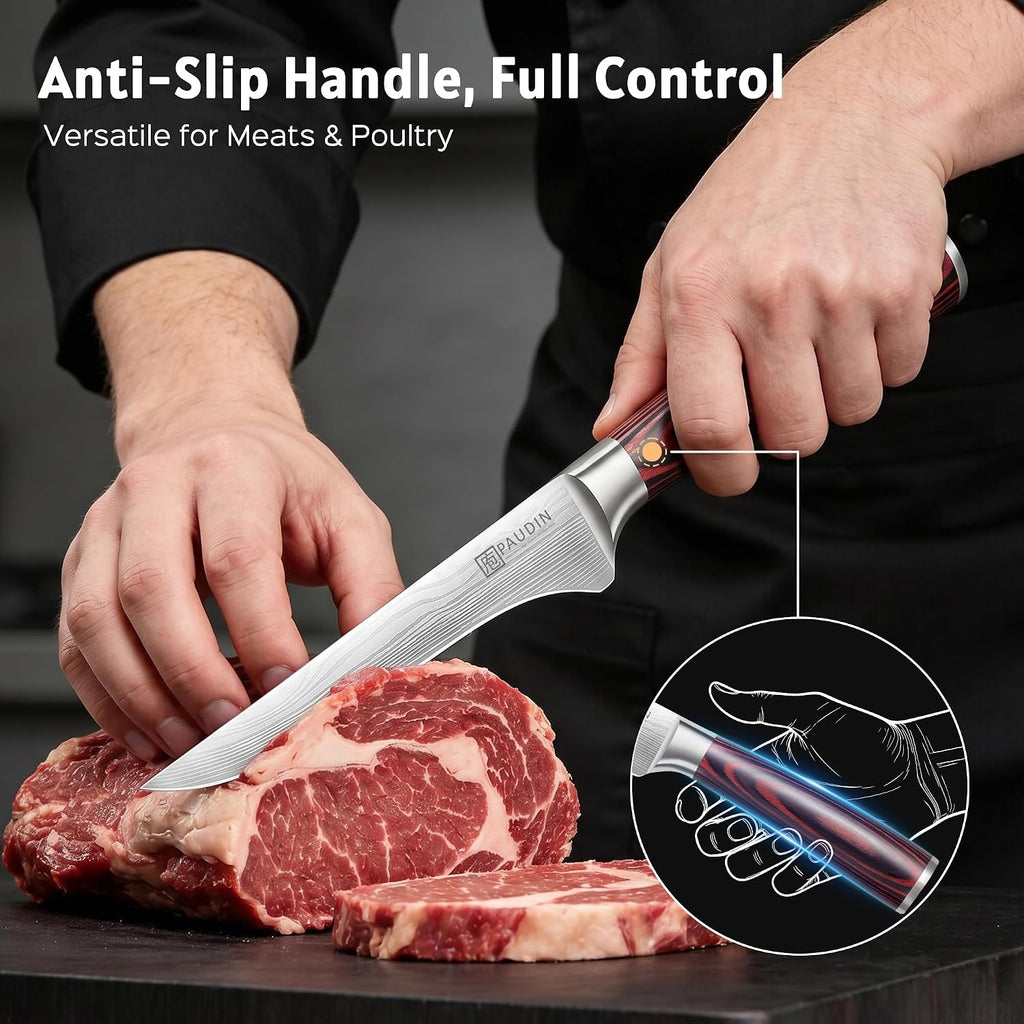 Boning Knife 6 Inch, Super Sharp Fillet Knife, German High Carbon Stainless Steel Deboning Knives, Professional
