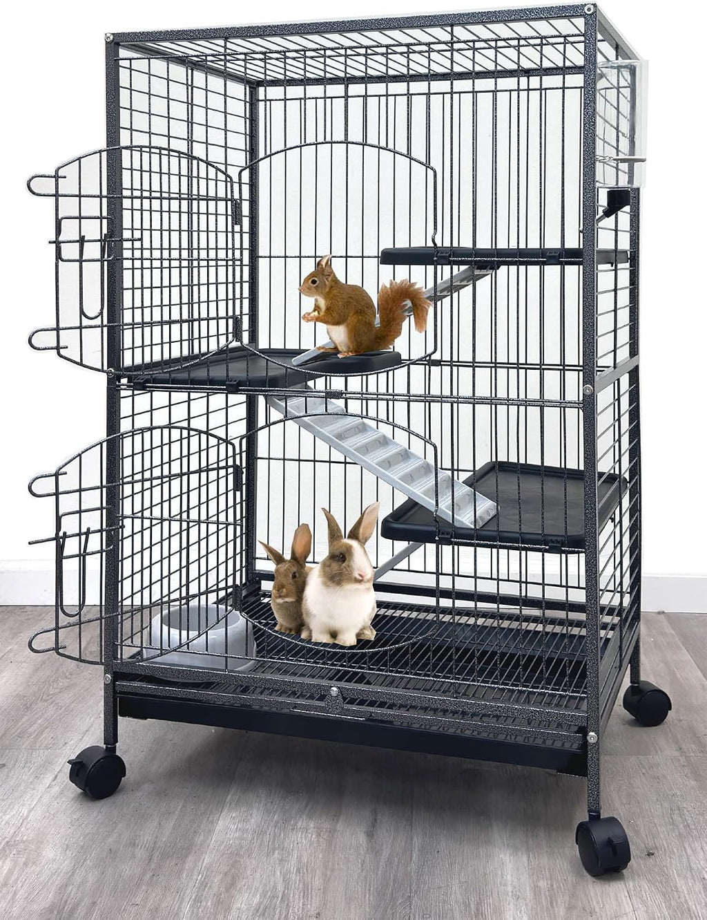 37-inch Metal Ferret Chinchilla Small Animals Hutch Rolling Cage Squirrel/Puppy/Kitten/Rabbit/Ferret Pet with 2 Front