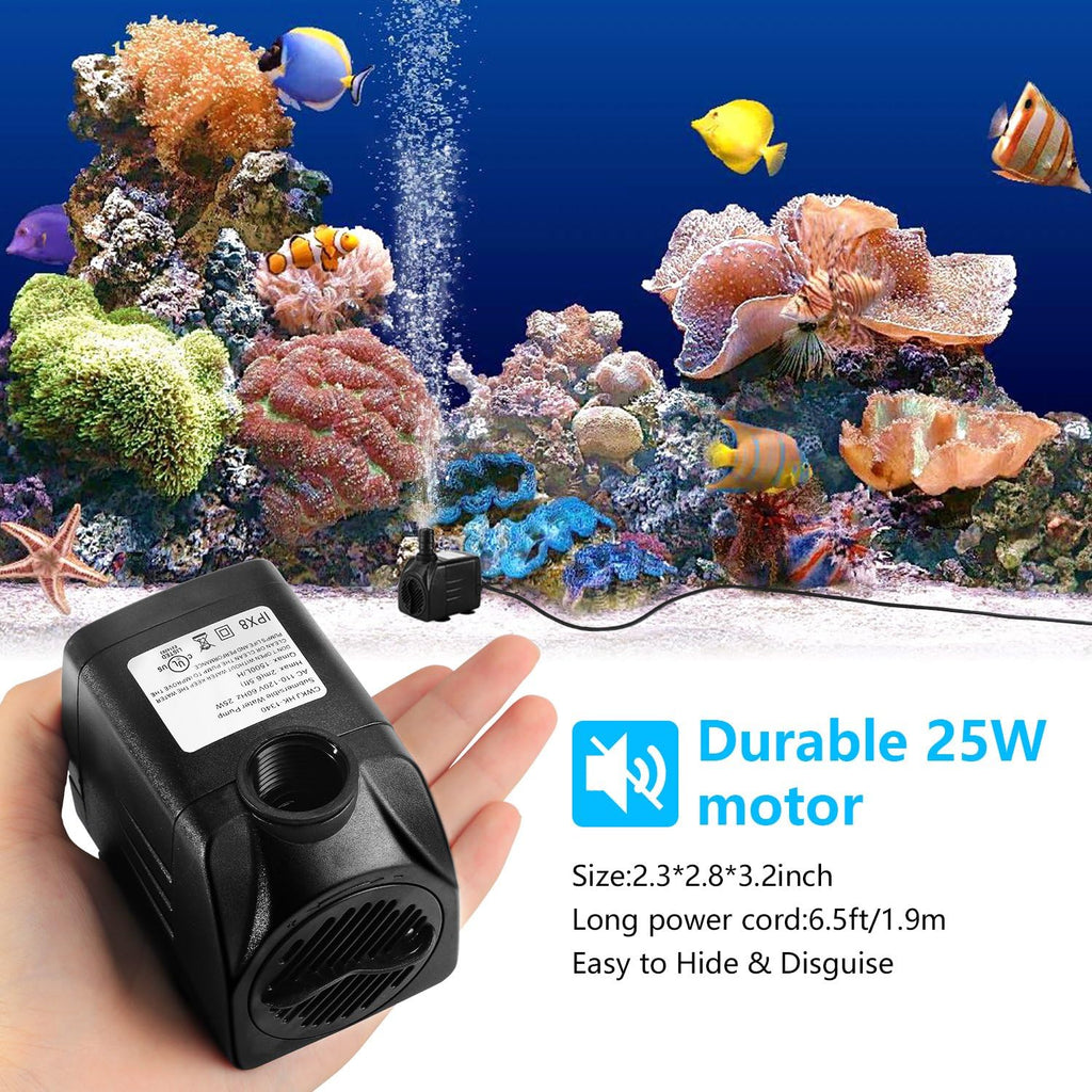400GPH Submersible Fountain Water Pump for Pond Aquarium Hydroponics