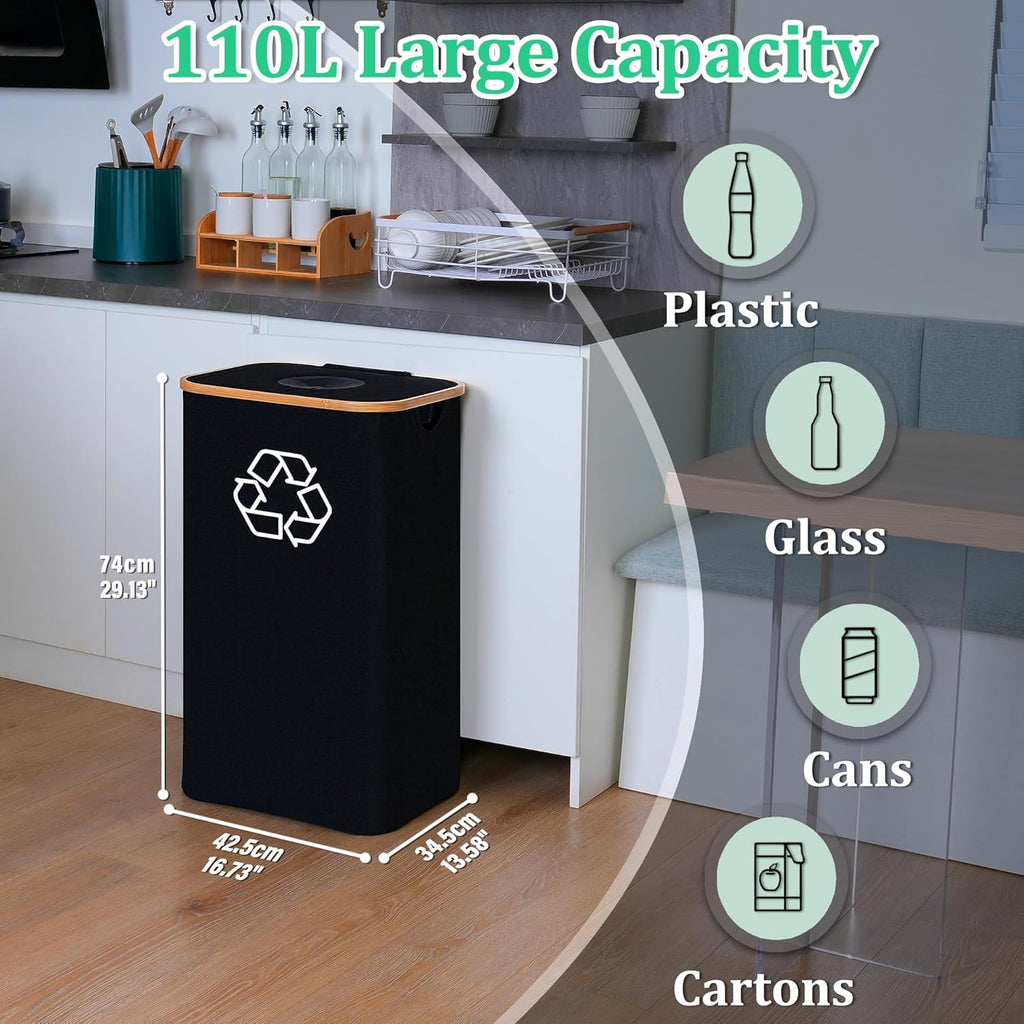29 Gallons Recycling Bins for Kitchen, Indoor Recycle Bins with Lid, 110L Large Recycle bin with 2 Removeable