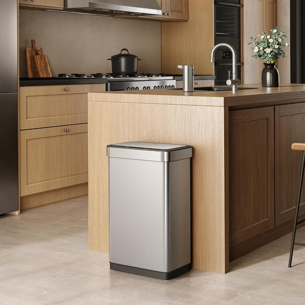 EcoNova 13.2 Gallon/ 50L Automatic Sensor Kitchen Trash Can or Recycling Bin, Stainless Steel Touchless Garbage Bin
