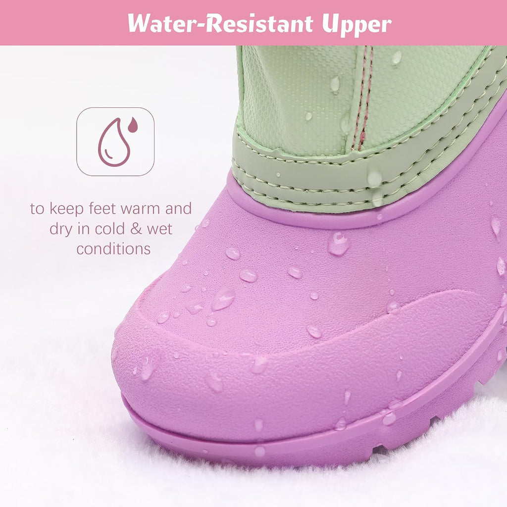 Boys Girls Winter Snow Boots Waterproof Outdoor Warm Liner Non-Slip Elastic Band Shoes for Toddler/Little Kid/Big Kid