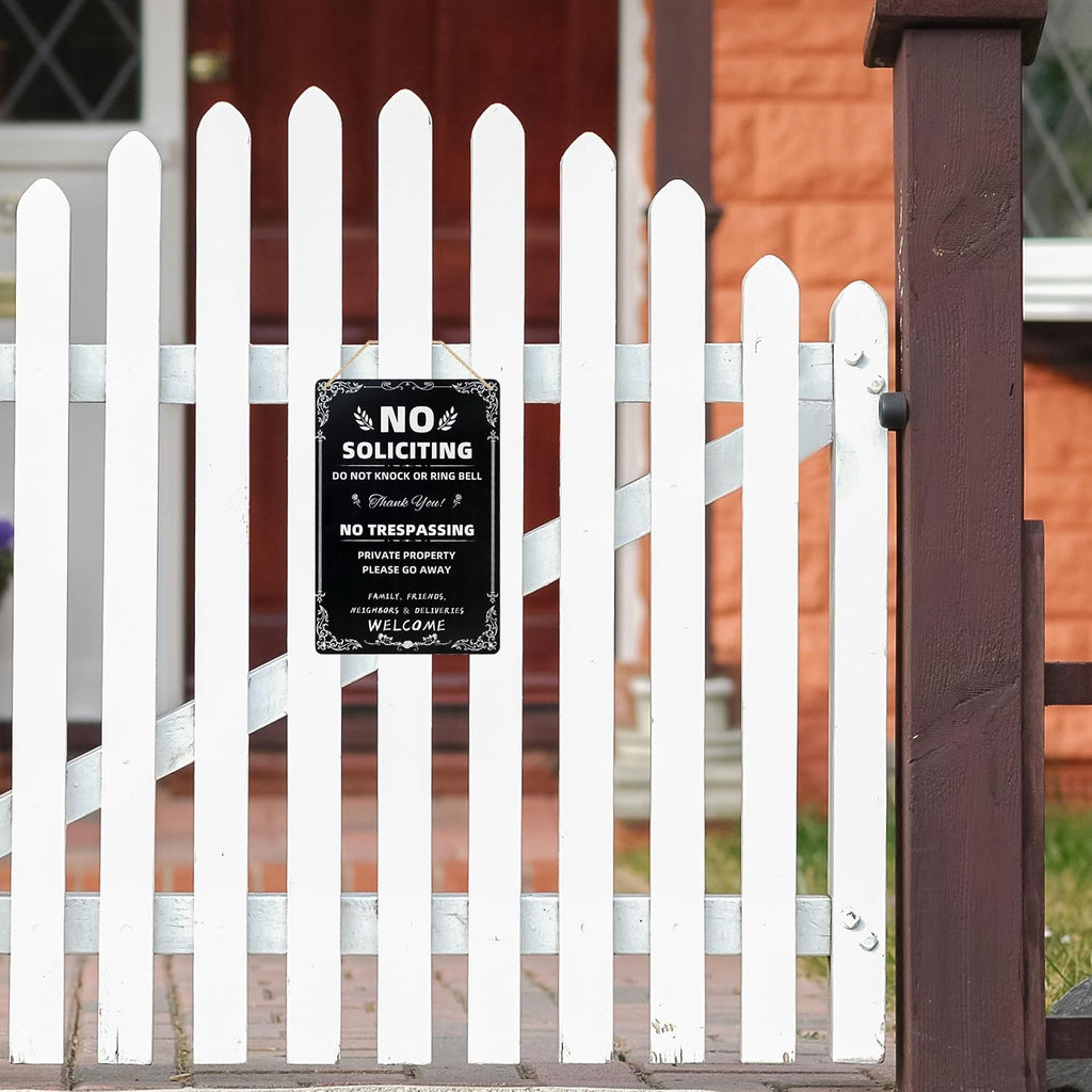 No Soliciting & No Trespassing Chic Metal Signs for Yard | Do Not Knock Or Ring Bell, Private Property, Indoor
