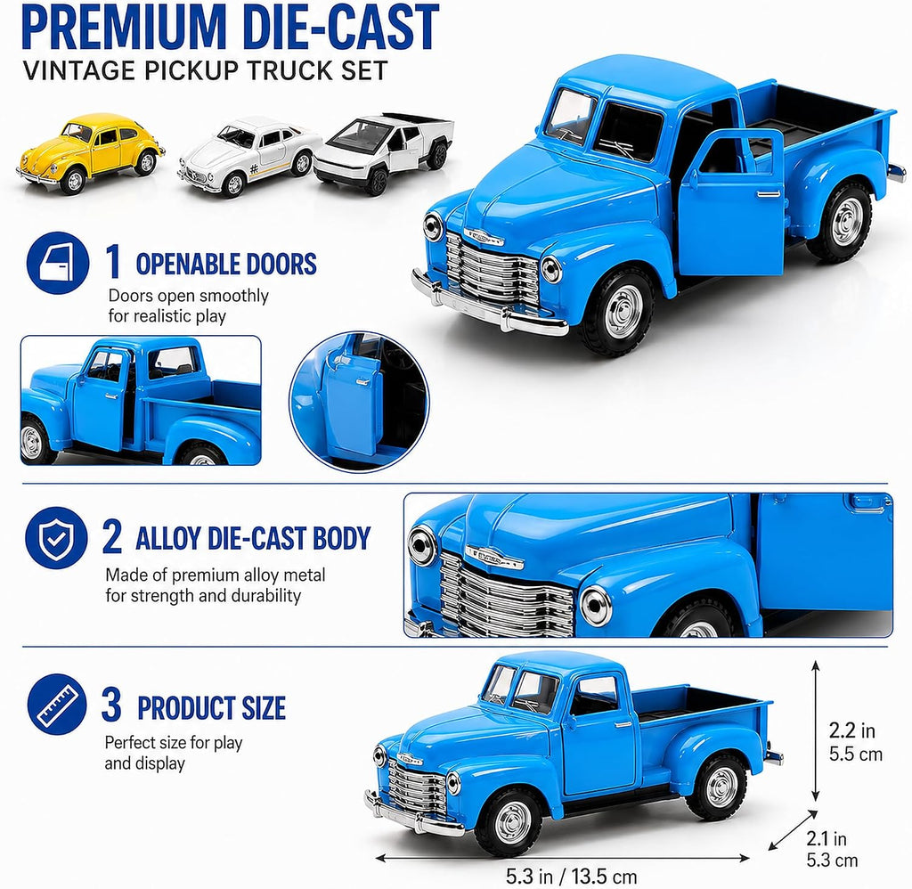 1:32 Die Cast Pull Back Truck Toys for Kids, Alloy Toy Cars with Openable Doors, Road Signs & Map Playset, Birthday