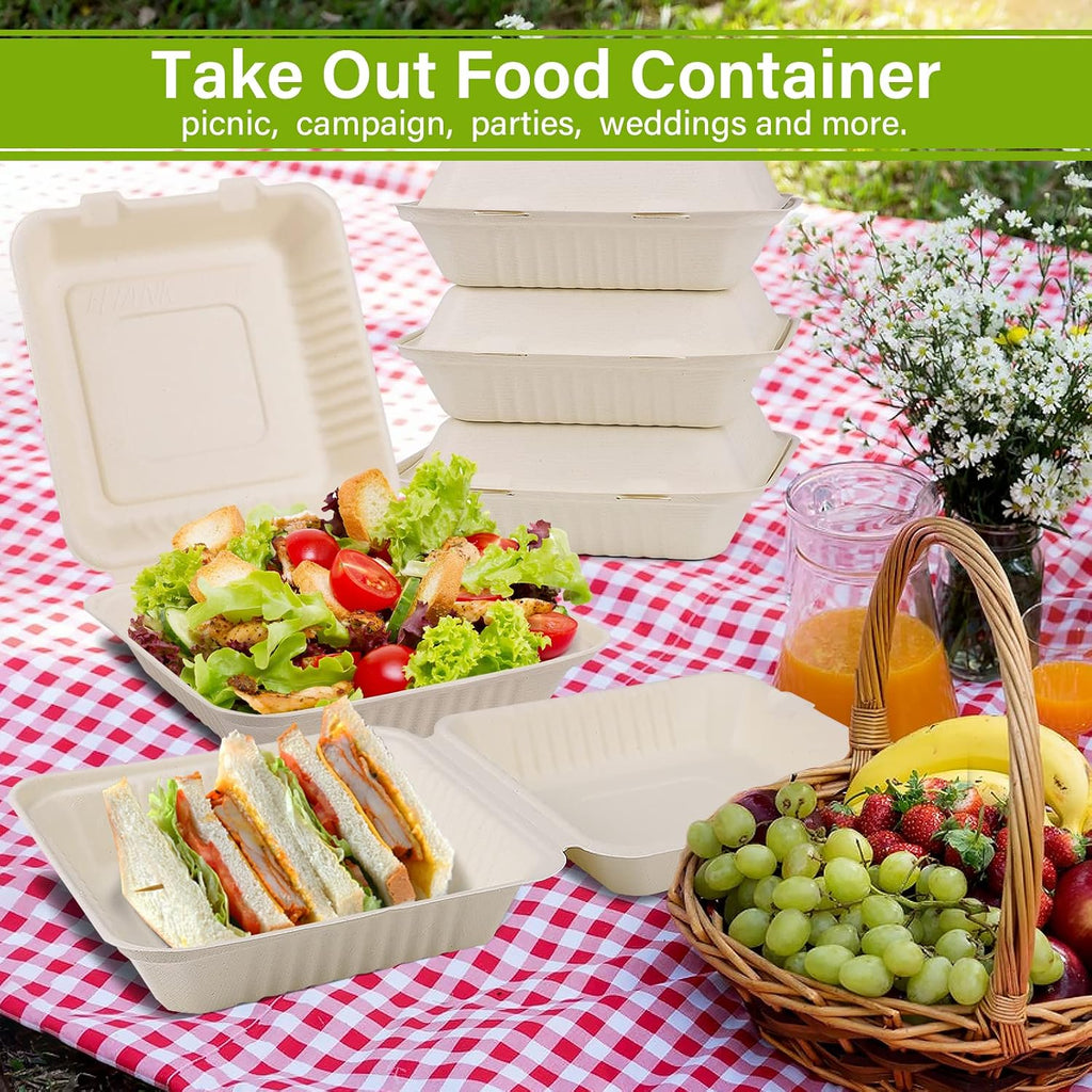 9X9 Compostable Clamshell Take Out Food Container 100 Pack