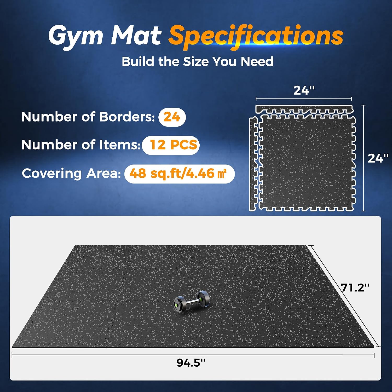 1" Extra-Thick Rubber Top Exercise Mat, Puzzle Gym Flooring for Home Gym, Gym Mat for Workout Equipment, Interlocking