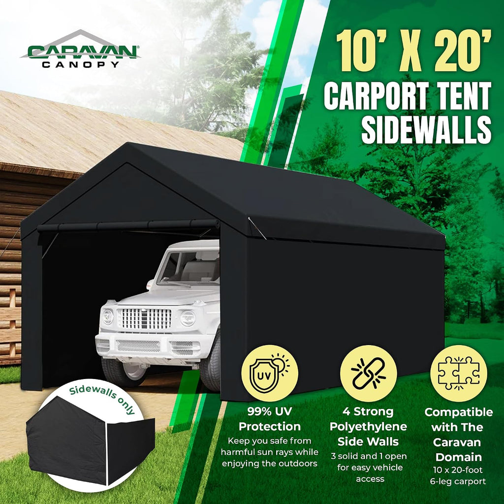 Canopy Car Tent Sidewalls for Carport, Garage & Shed, Domain, 10 x 20 Ft, Black (Roof and Canopy Not Included)