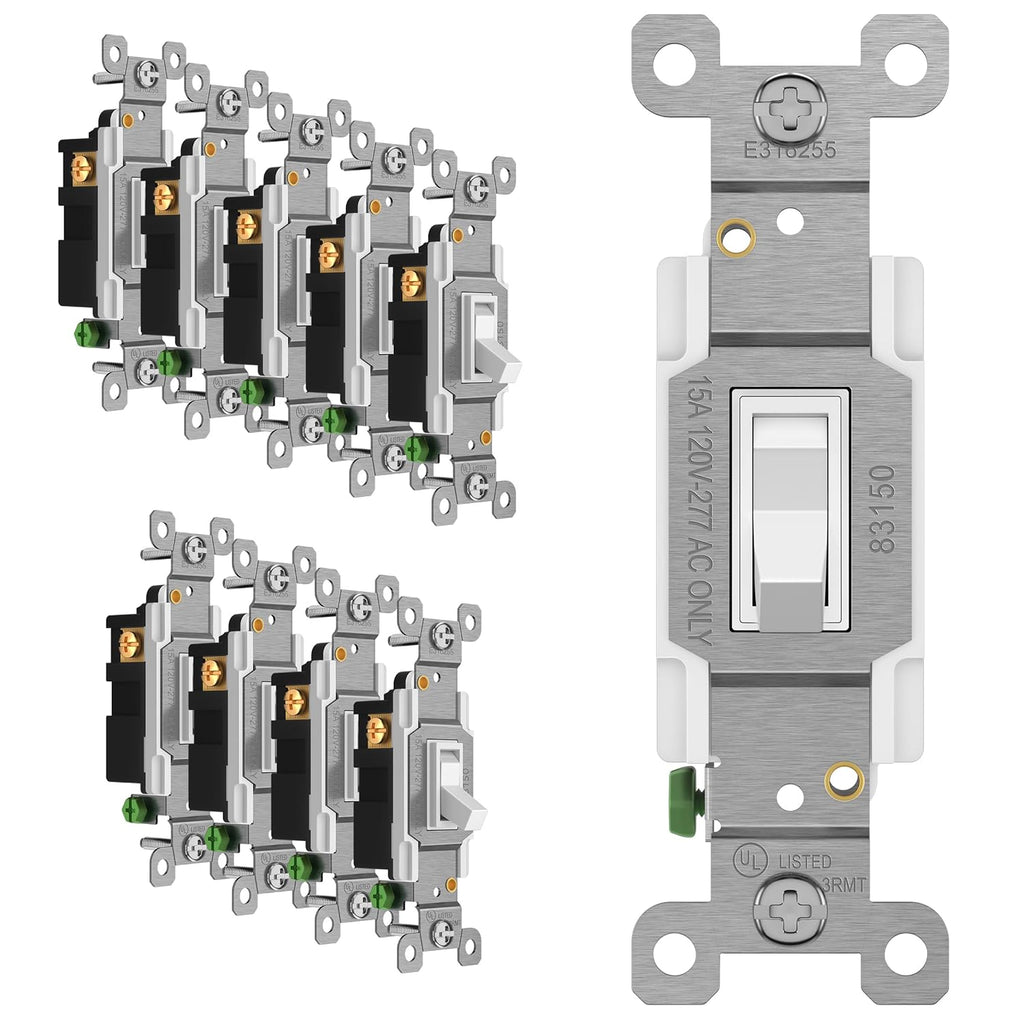 ENERLITES 10 Pack Toggle Light Switch, 3-Way Electrical Wall Switch, White