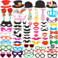 Toy Photo Booth Props 66 Pieces，Multicolor Kit for Graduation Wedding Party Supplies Favors，with Stick, Hats