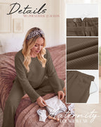 Women's Maternity 2 Piece Waffle Outfits Lounge Set Coffee M