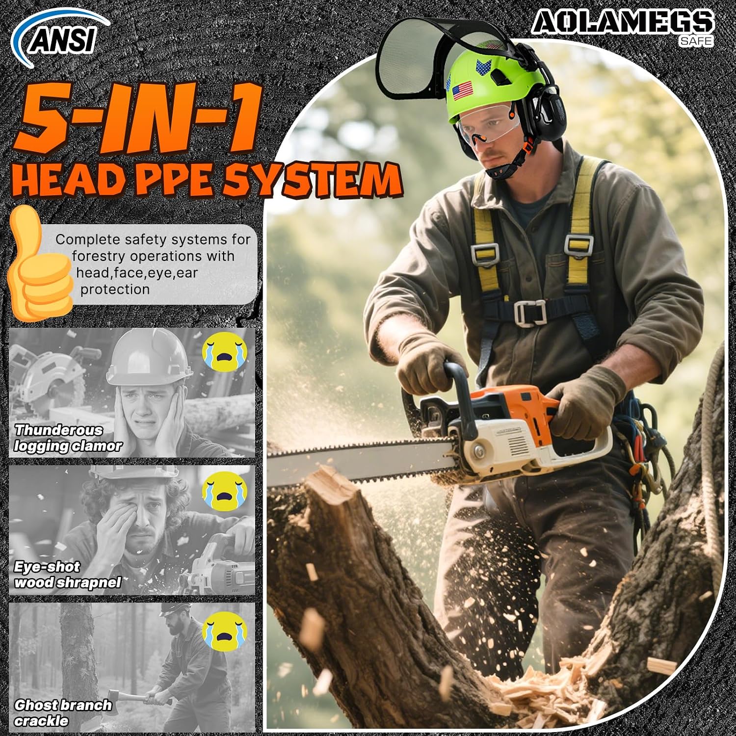 Chainsaw Helmet with Face Shield and Ear Muffs Visor-Vented Arborist Helmet with Hearing Protection & Mesh Full Face