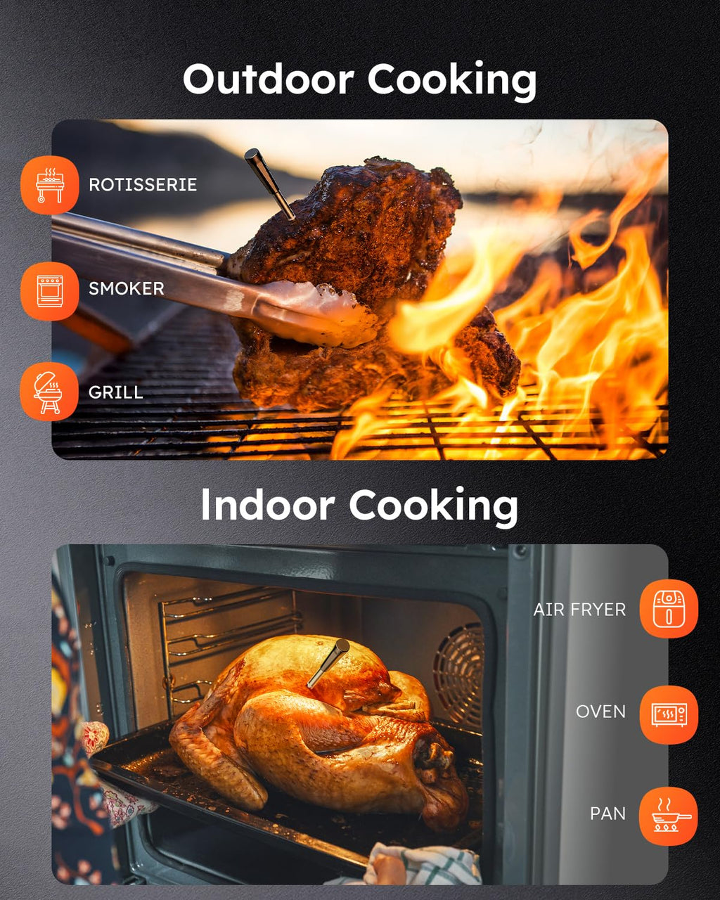 Wireless Meat Thermometer Digital, Smart Bluetooth Instant Read, Grey