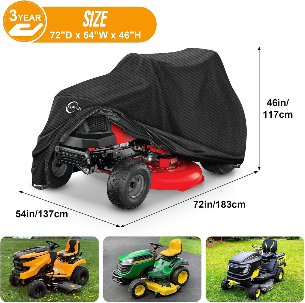 Riding Lawn Mower Cover 600D Heavy Duty Lawn Tractor Cover Waterproof, Universal Fit with 4 Buckles, 2 Drawstrings