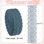 1.2 Inch Wide 25 Yard Lace Ribbon Floral Pattern Light Gray