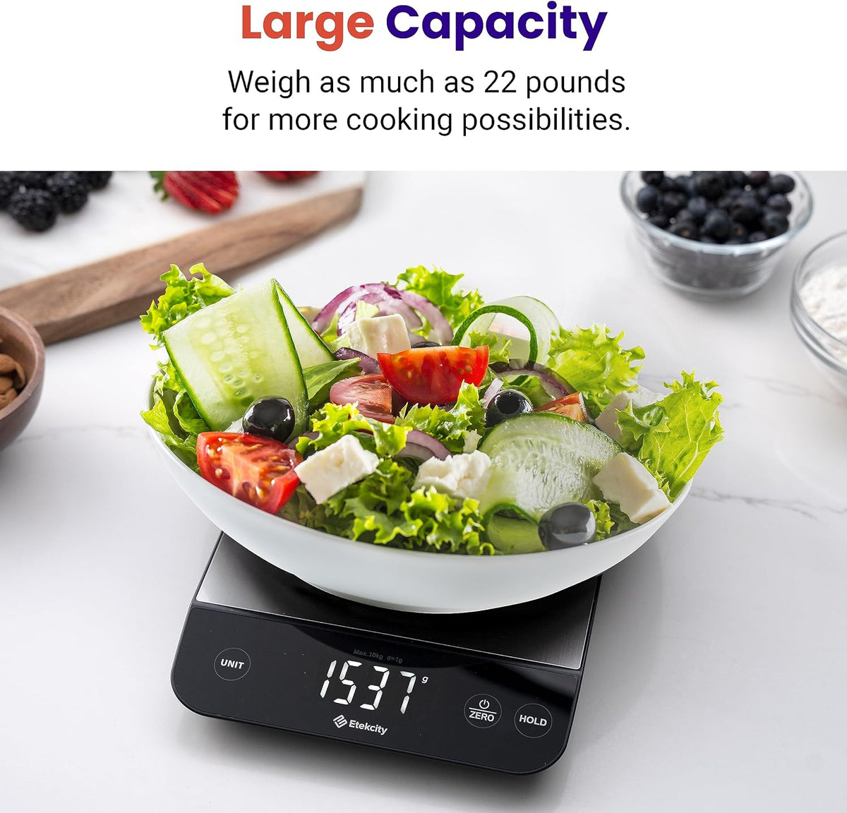 22lb Food Kitchen Scale, USB Rechargeable, IPX6 Waterproof