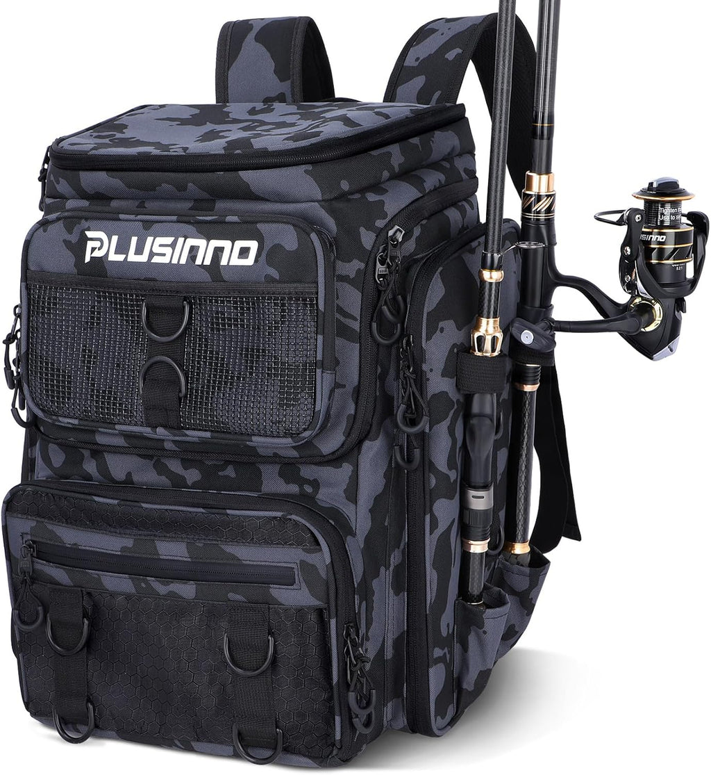Fishing Tackle Backpack with Rod Holders，42L Water-resistant Fishing Bag Store Fishing Gear, Fisher Gifts For Men.
