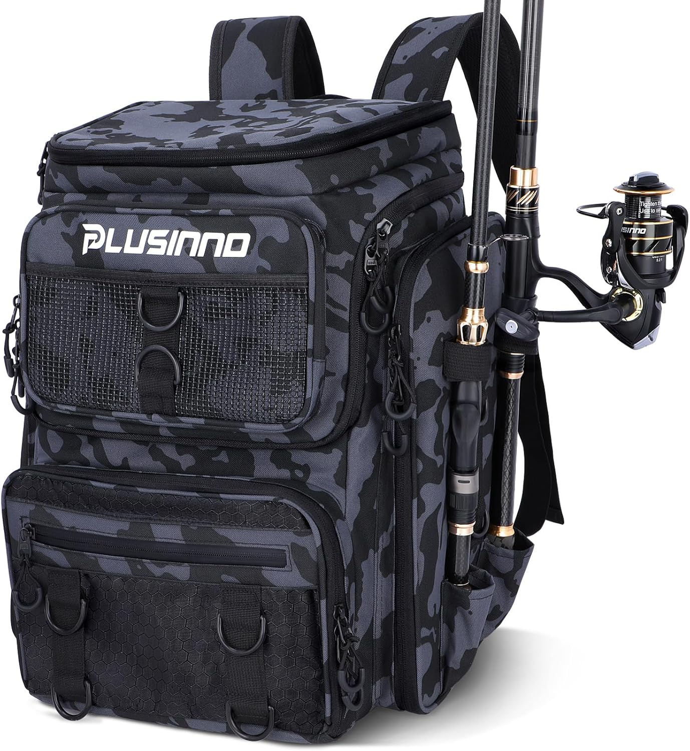 Fishing Tackle Backpack with Rod Holders，42L Water-resistant Fishing Bag Store Fishing Gear, Fisher Gifts For Men.