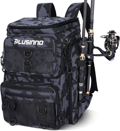 Fishing Tackle Backpack with Rod Holders，42L Water-resistant Fishing Bag Store Fishing Gear, Fisher Gifts For Men.