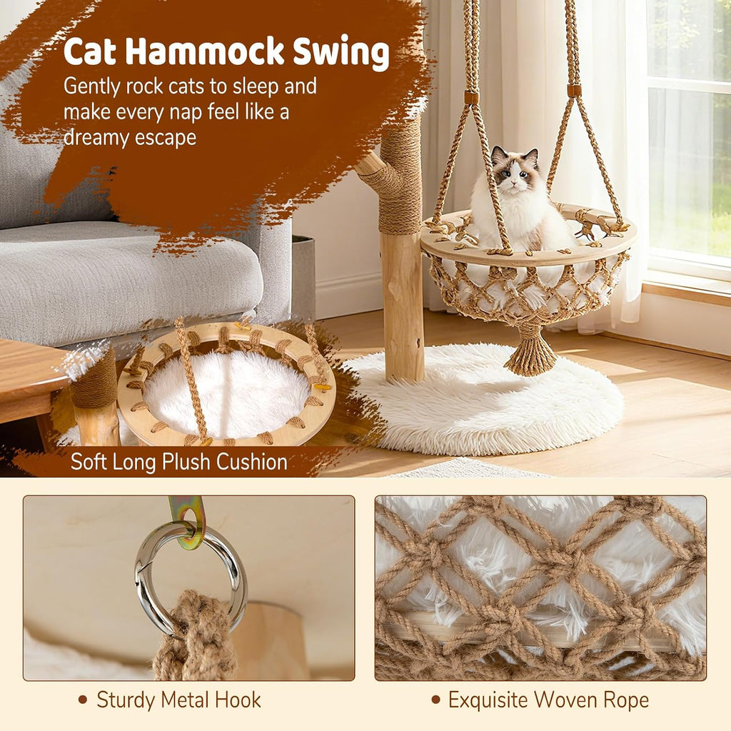 48.5-inch Wood Cat Tree, Multi-Level White Modern Wooden Cat Tower