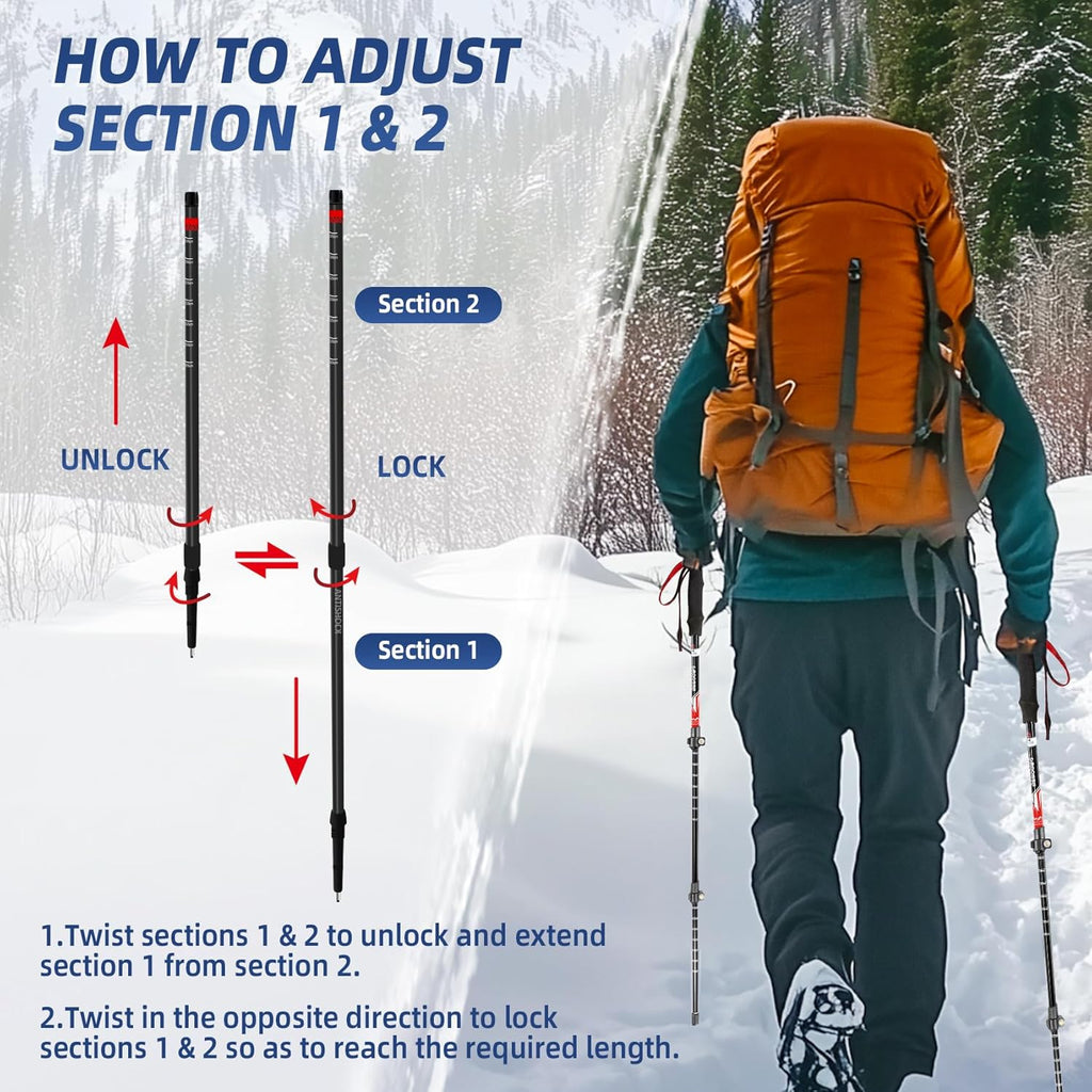 Hiking Poles, Trekking Poles for Hiking, Lightweight Aluminum Adjustable | 2 Pack, Telescoping, Retractable, Hiking