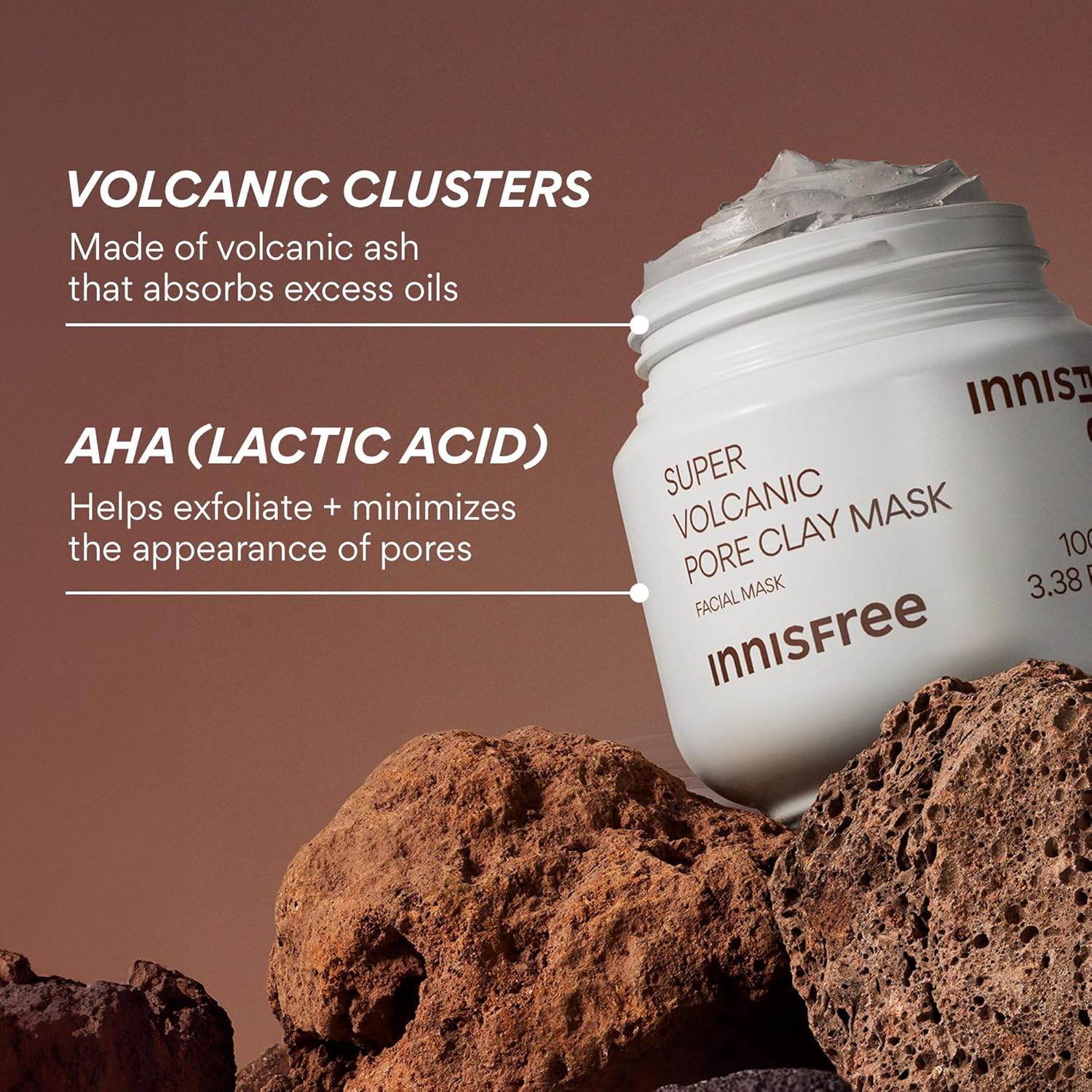 Super Volcanic Clay Mask, Pore Cleansing & Oil Control Face Mask for Oily Skin with AHA, Korean Wash-Off Clay Mask