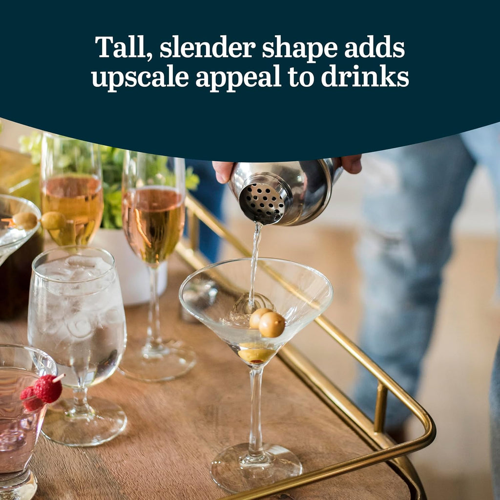 Entertaining Essentials Martini Glasses Set of 6, Tall, Slender, Triangular-Shaped Cocktail Glasses, Classic Martini