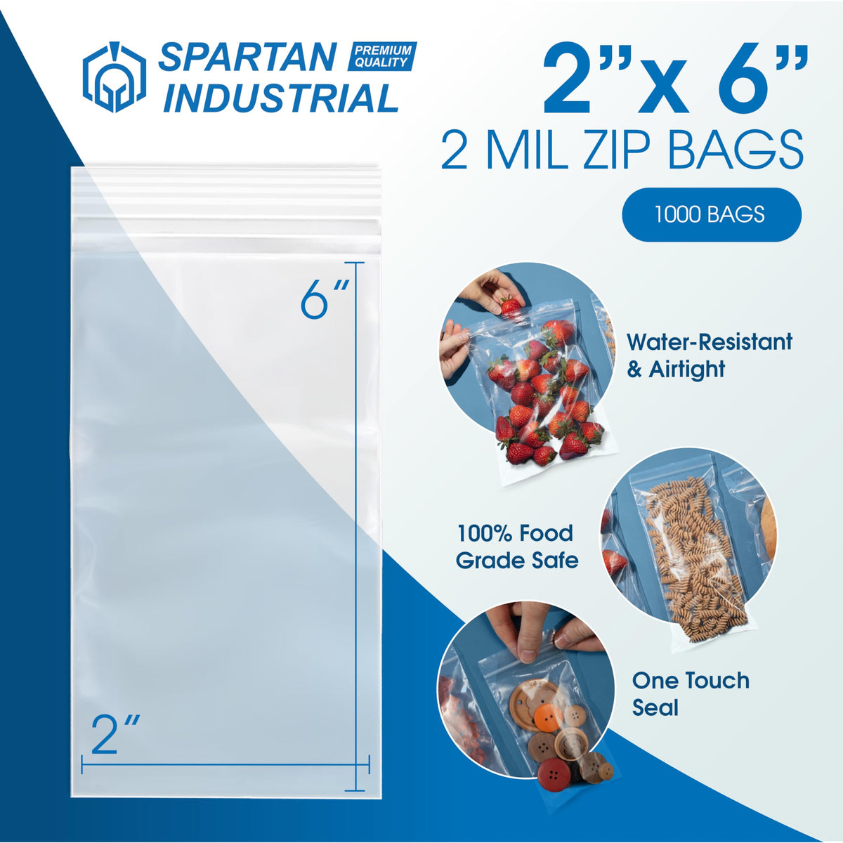 2" X 6" Long Zip Bags (1000 Count) - 2 Mil Clear Reclosable