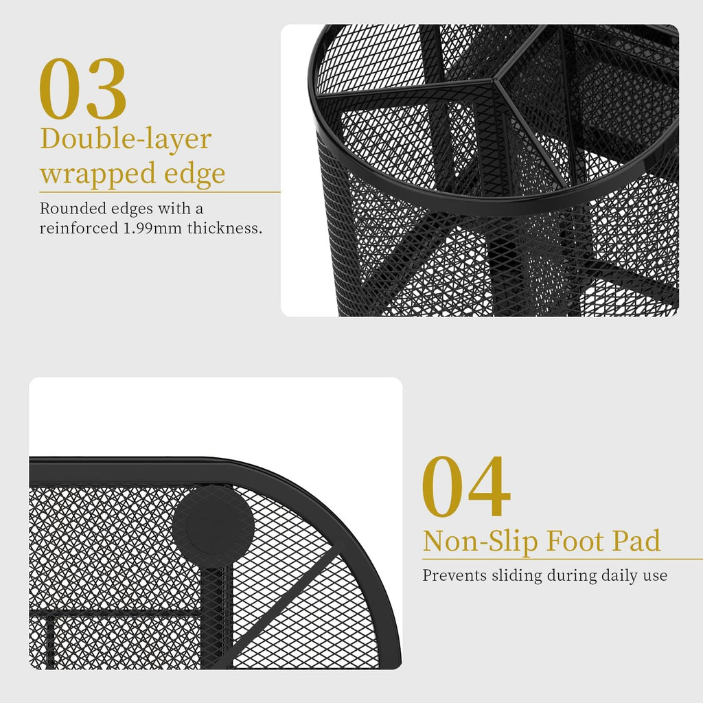 Mesh Desk Organizer, Desk Organizers and Accessories, Pen Holder with Drawers, Pencil Holder for Desk with 2 Drawer