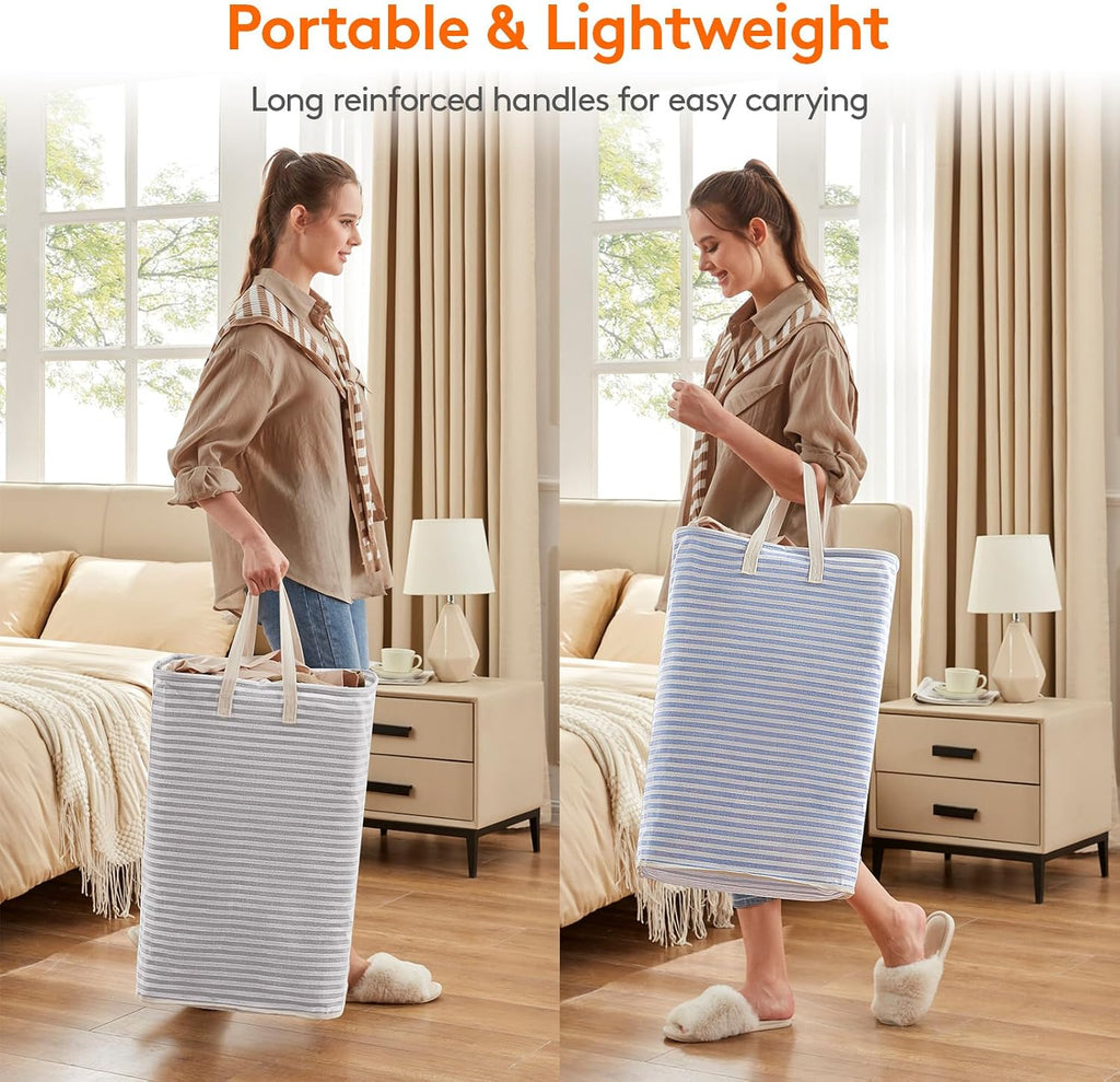 2 Pack Laundry Basket 80L Each, Collapsible Clothes Hamper with Reinforced Handles, Freestanding Waterproof Design