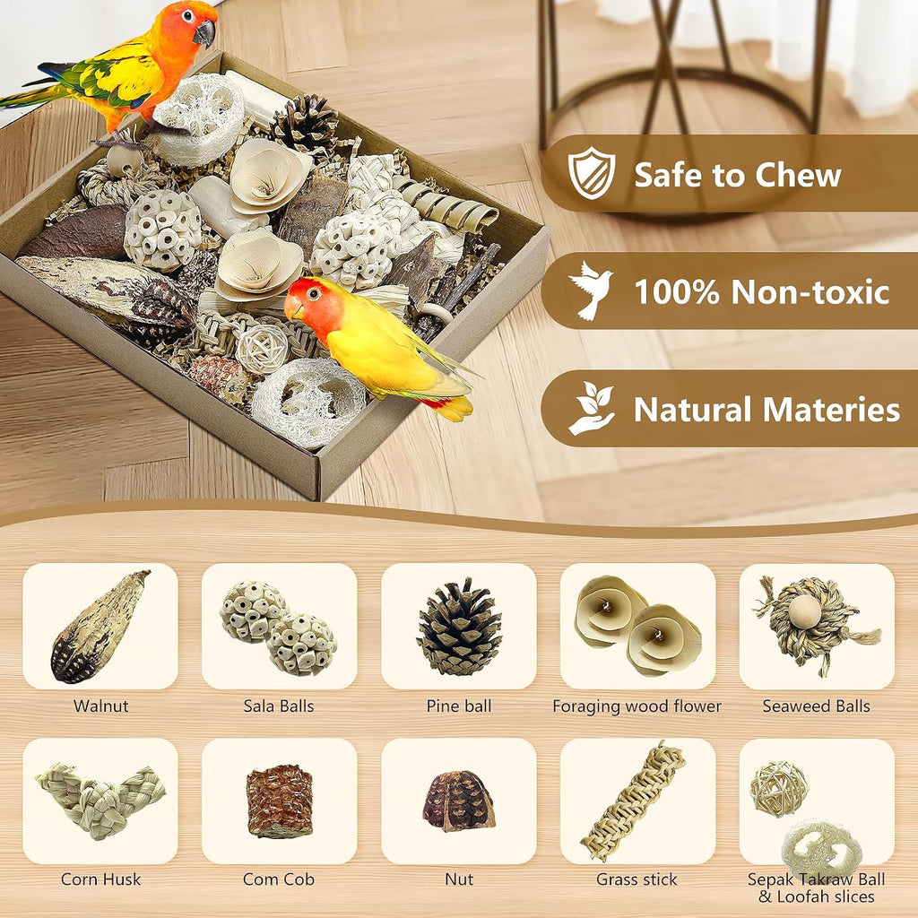 Natural Bird Toy Foraging Parrot Shredding Toys Box Conure Chewing Toys for Cockatiel Lovebird Parakeet Budgie