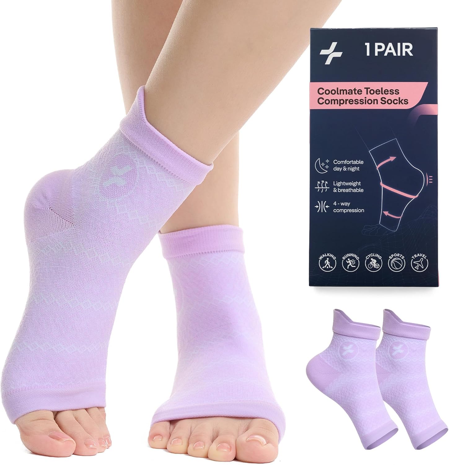 Ankle Support Light Compression Socks for Women and Men, Toeless Arch Support Sleeve for Running, Walking, Workout