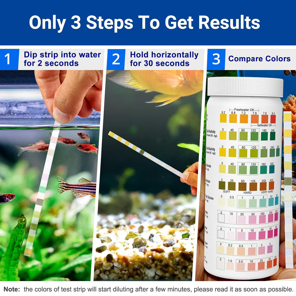 11 in 1 Aquarium Test Strips Kit | Aquarium Ammonia Test Strips | 150 Strips | Quick Accurate Freshwater&Saltwater
