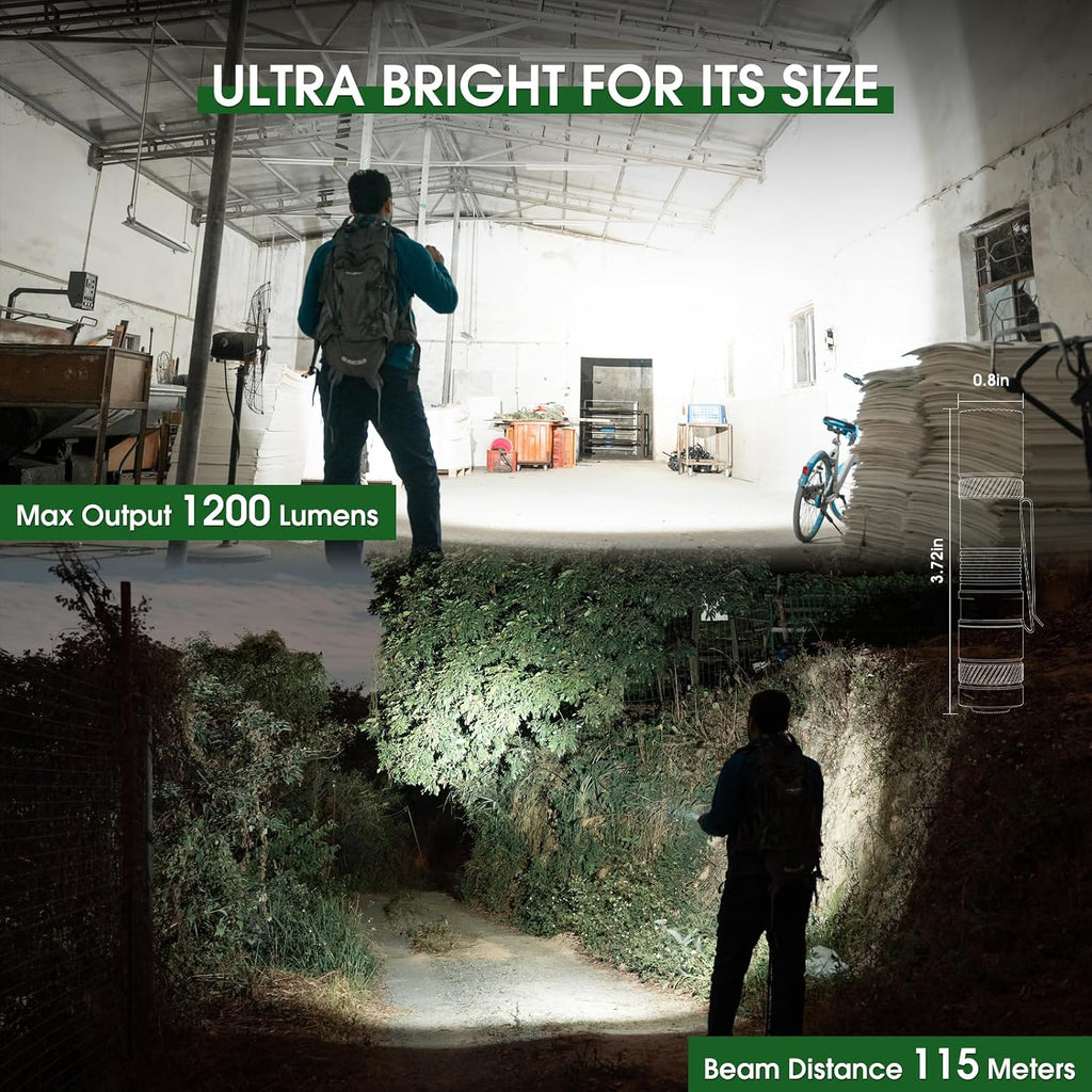 Rechargeable Flashlights 1200 Lumens EDC Flashlight, AA Pocket Flashlight High Lumens with Clip, Super Bright Small