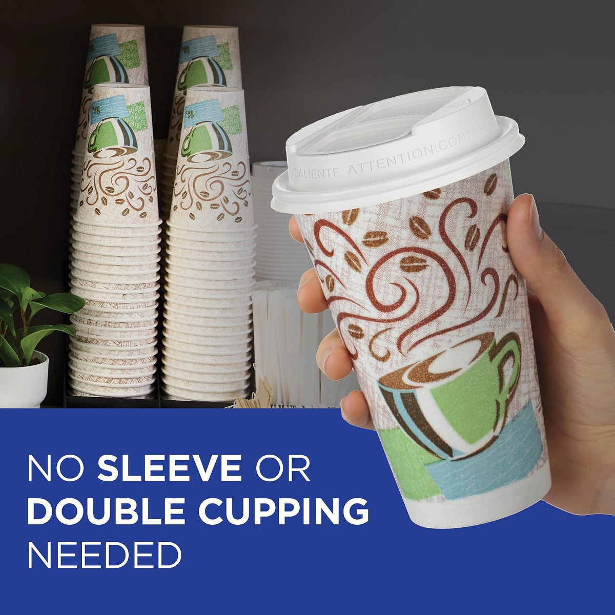Dixie PerfecTouch 12 oz Paper Coffee Cups By GP PRO, Coffee Haze Design, 1000 Count (50 Disposable Cups Per Pack, 20