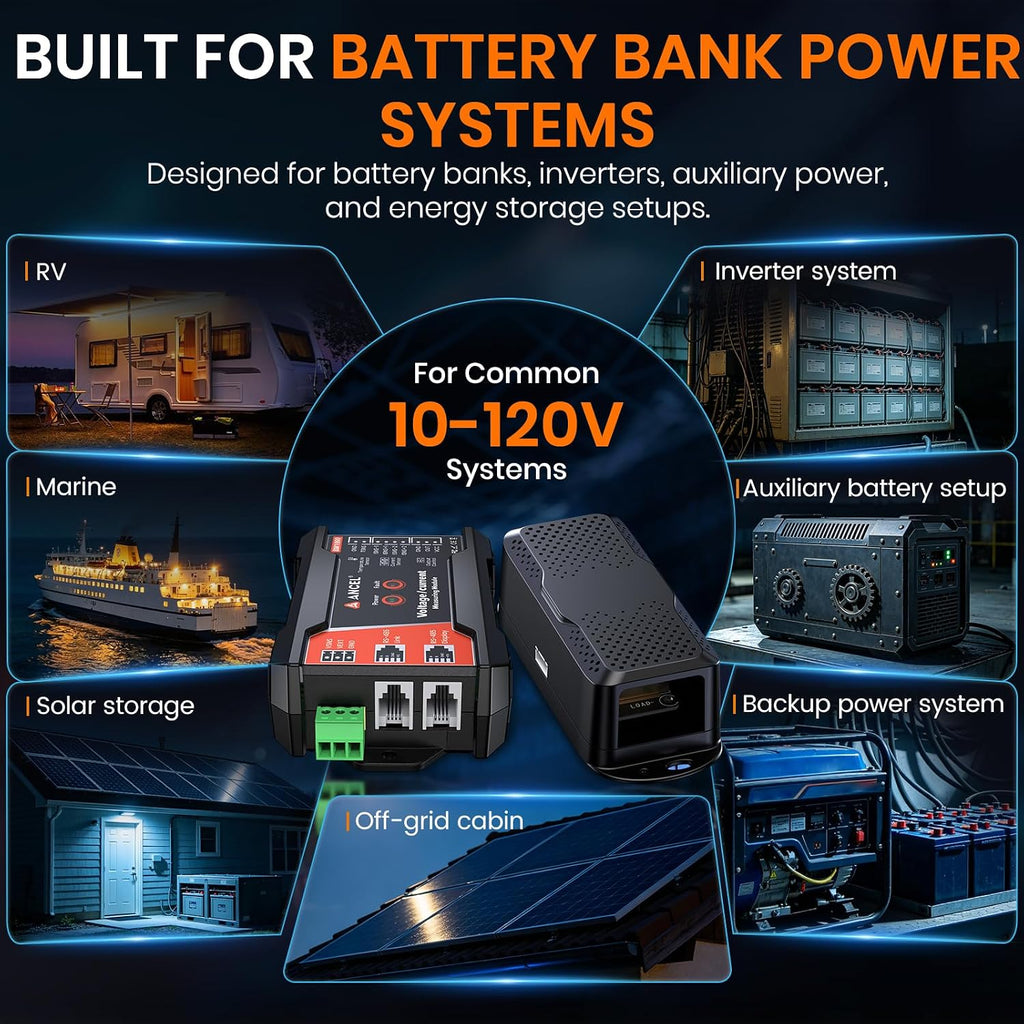 BM1000 Bluetooth Battery Monitor with 400A Smart Shunt, 10-120V Capacity Meter for LiFePO4, Lithium, AGM & Lead-Acid