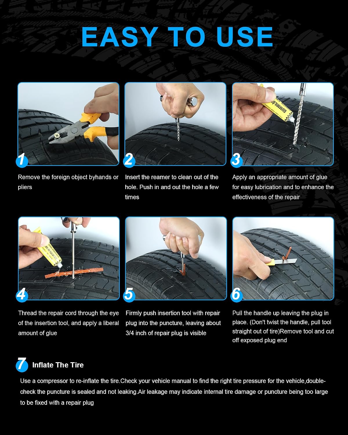Tire Repair Kit with Plugs, Tire Plug Kit Heavy Duty Professional for Car, ATV, Motorcycle, Truck, Flat Tire