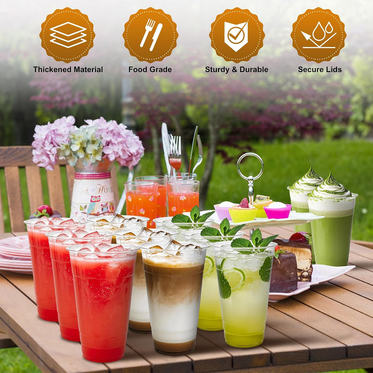 24 oz Clear Plastic Cups with Lids and Straws
