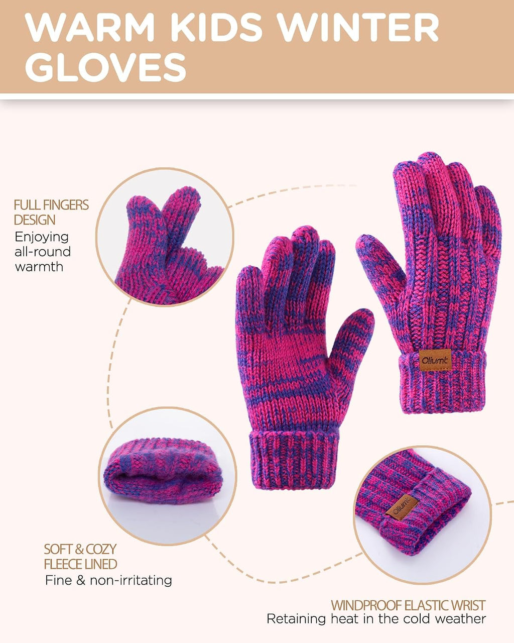 Kids Winter Hat Gloves Scarf Set, Knit Neck Warmer for Boys Girls Beanie & Mittens with 2 Sizes (2-8 & 9-15 Years)