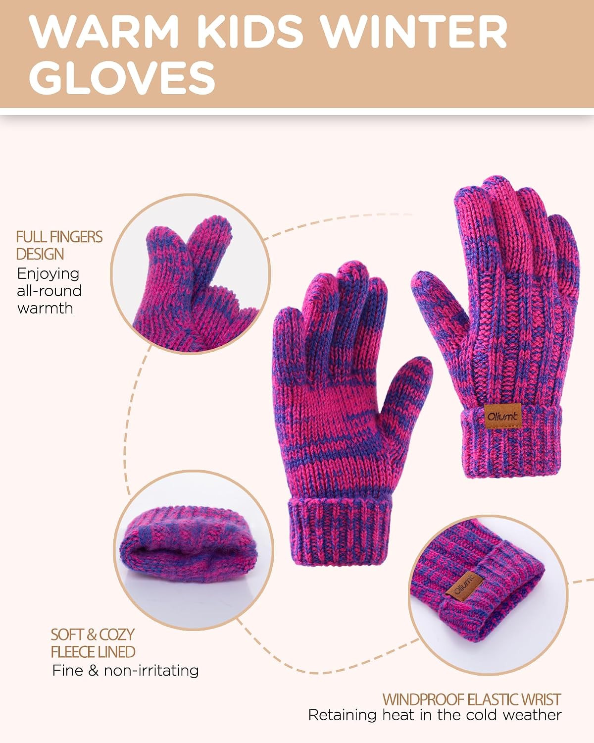 Kids Winter Hat Gloves Scarf Set, Knit Neck Warmer for Boys Girls Beanie & Mittens with 2 Sizes (2-8 & 9-15 Years)