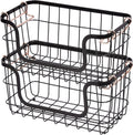 Stackable Metal Wire Rectangular Storage Baskets for Kitchen, Bathroom or Pantry Organizing, 2 Count, Black