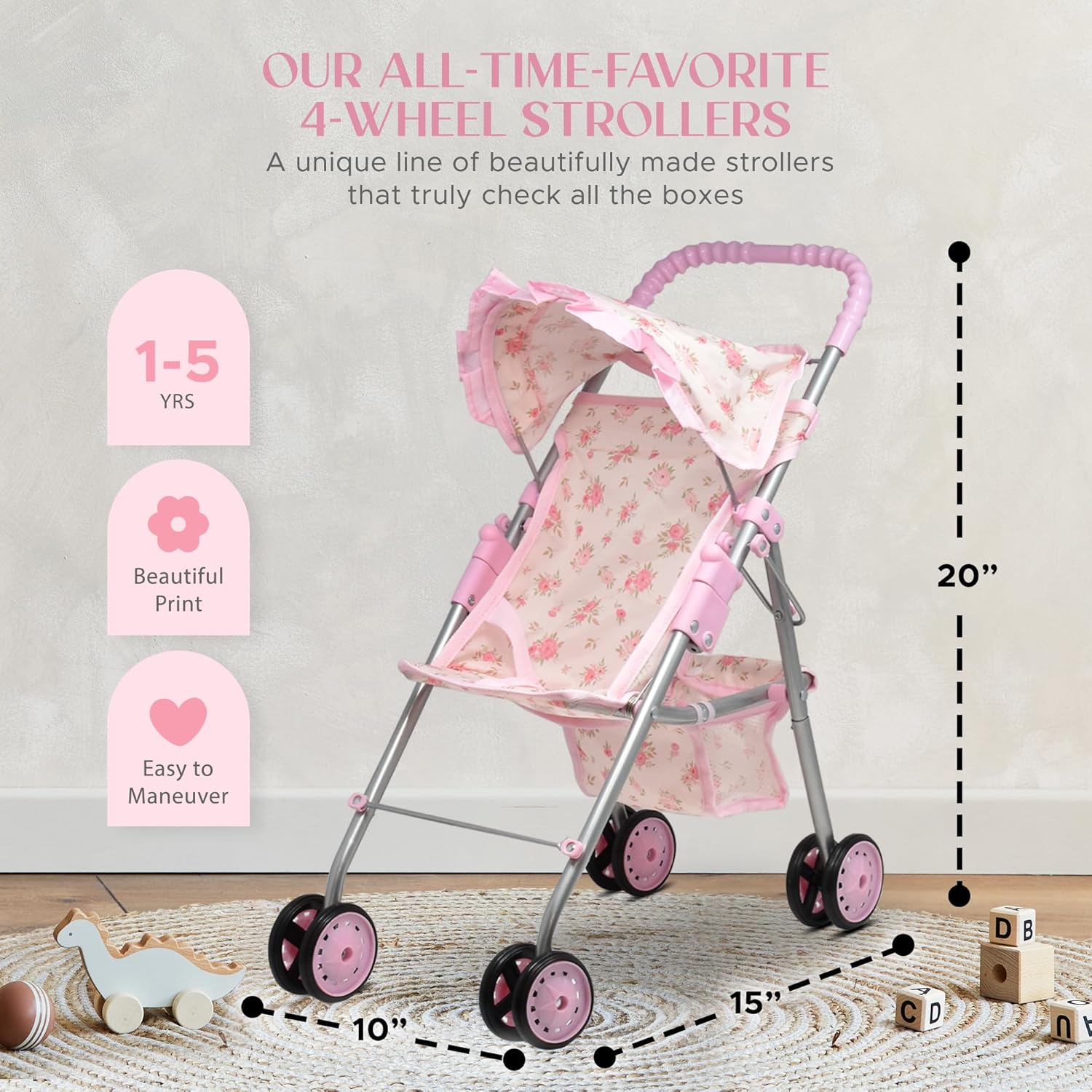 Baby Doll Stroller Bed and Seat Nursery Playset, Baby Doll Accessories Set High Chair Diaper Bag Role Play Deluxe