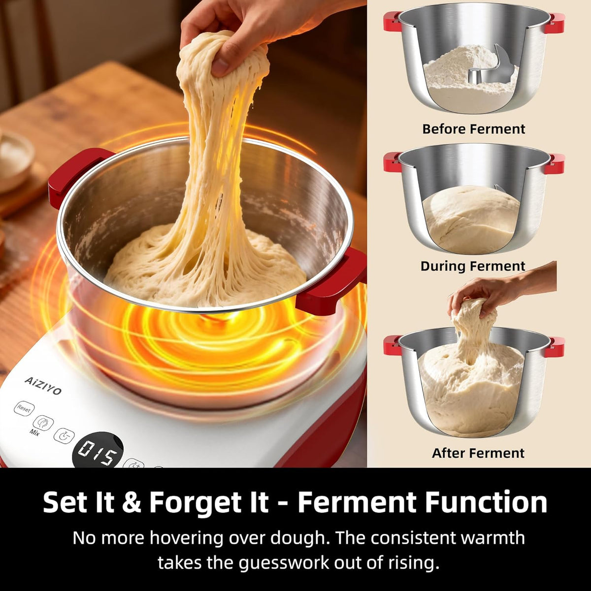 DoughChief, 7.4QT Dough Mixer, Dough Maker with Ferment Function, Bread Maker with 304 Stainless Steel Bowl