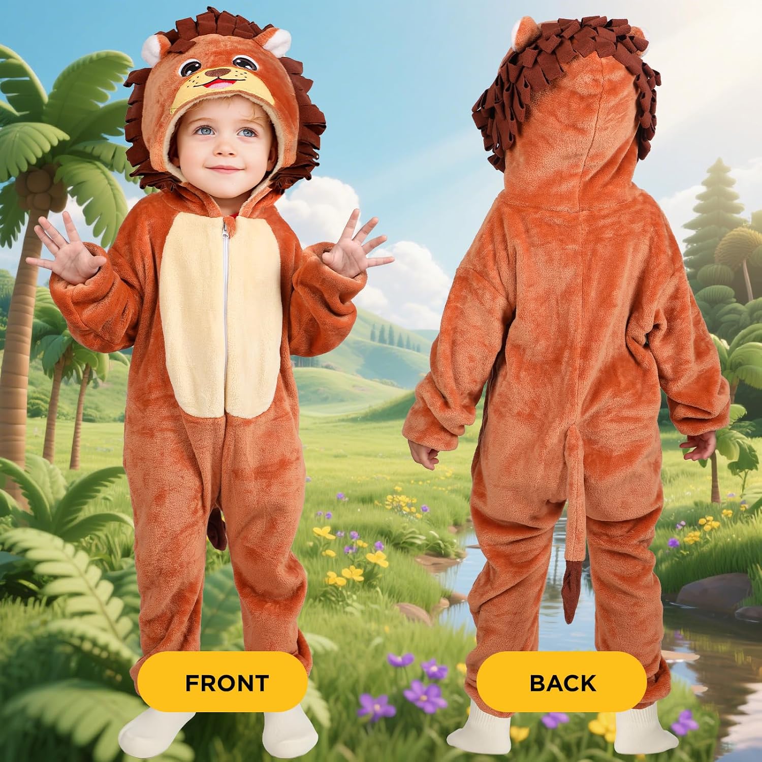 Toddler Baby Animal Costume Kids Toddler Dinosaur Lion Halloween Costume with Tail, Soft Dress Up for Baby Boys Girls