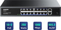 18 Port Gigabit PoE Switch 16 PoE + 2 Uplink Ports 250W Unmanaged | IEEE 802.3af/at,Fanless Metal Housing