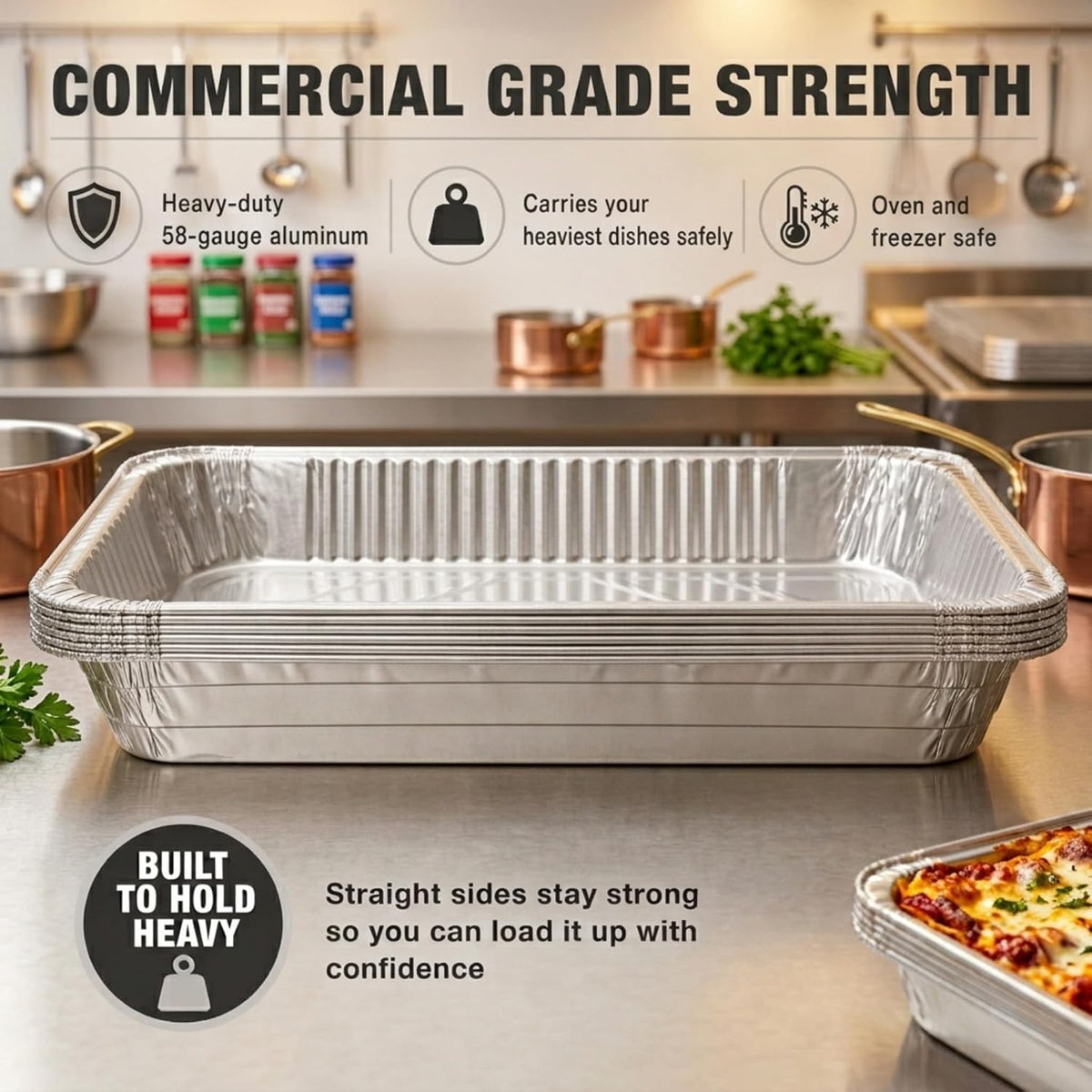 Full Size Deep Steam Aluminum Table Pans - Disposable to go Foil Pans for Chafing, Baking, Storing and Catering