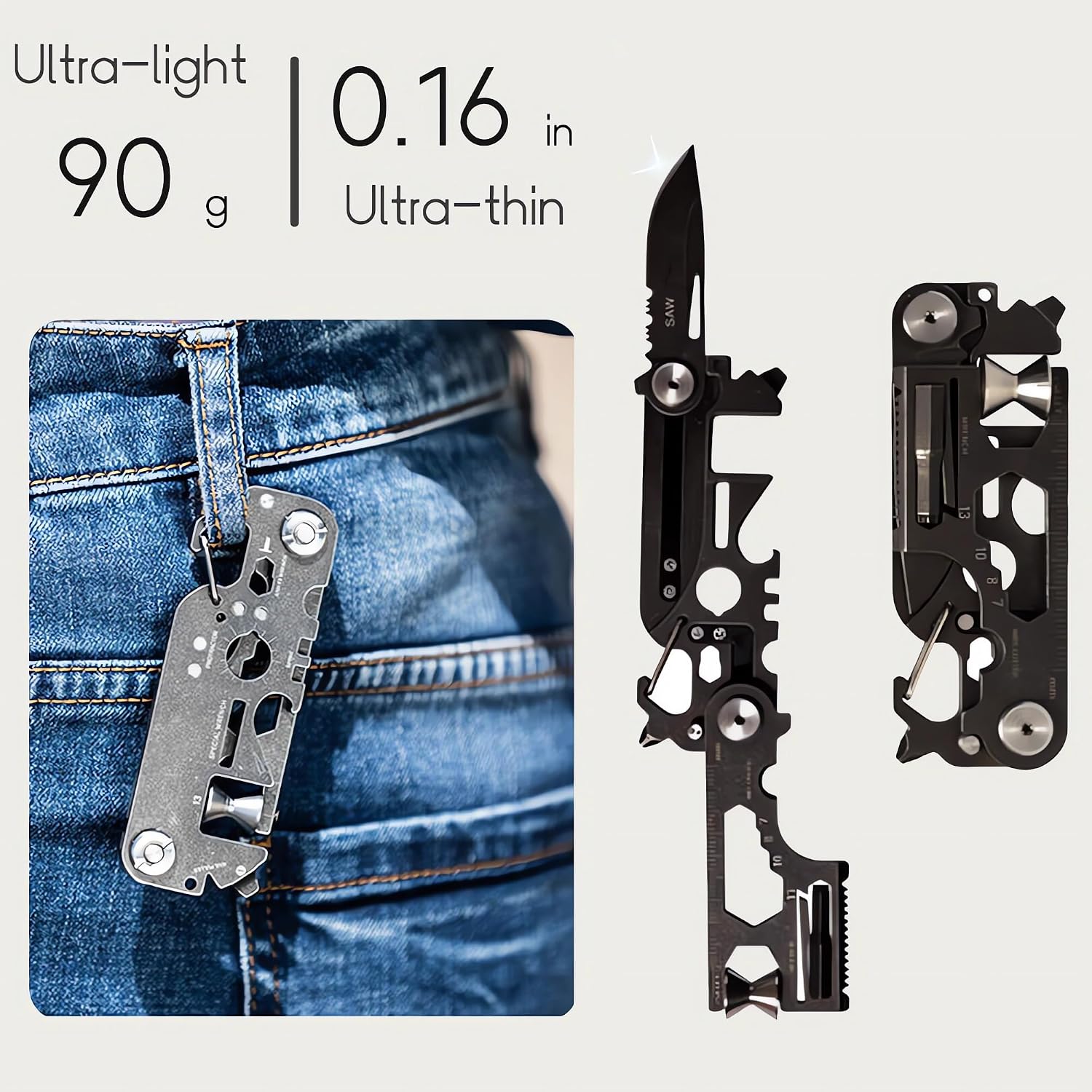 28 in 1 EDC Multi-function Tool, Keychain portable Metal Pocket Tool for men, Wrench for Screw, Ruler, Pulley, Spoke